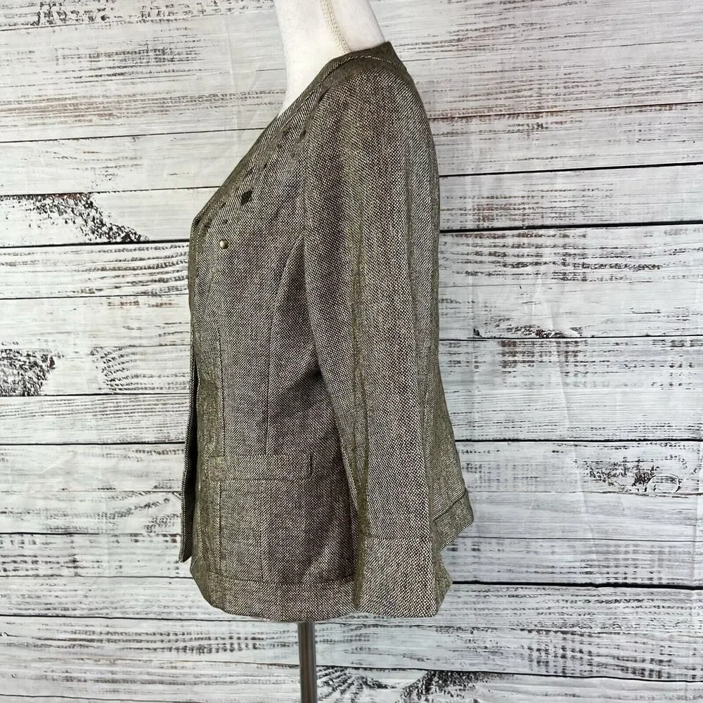 Coldwater Creek Blazer Jacket size 10 Brown Gold Tweed Career Professional